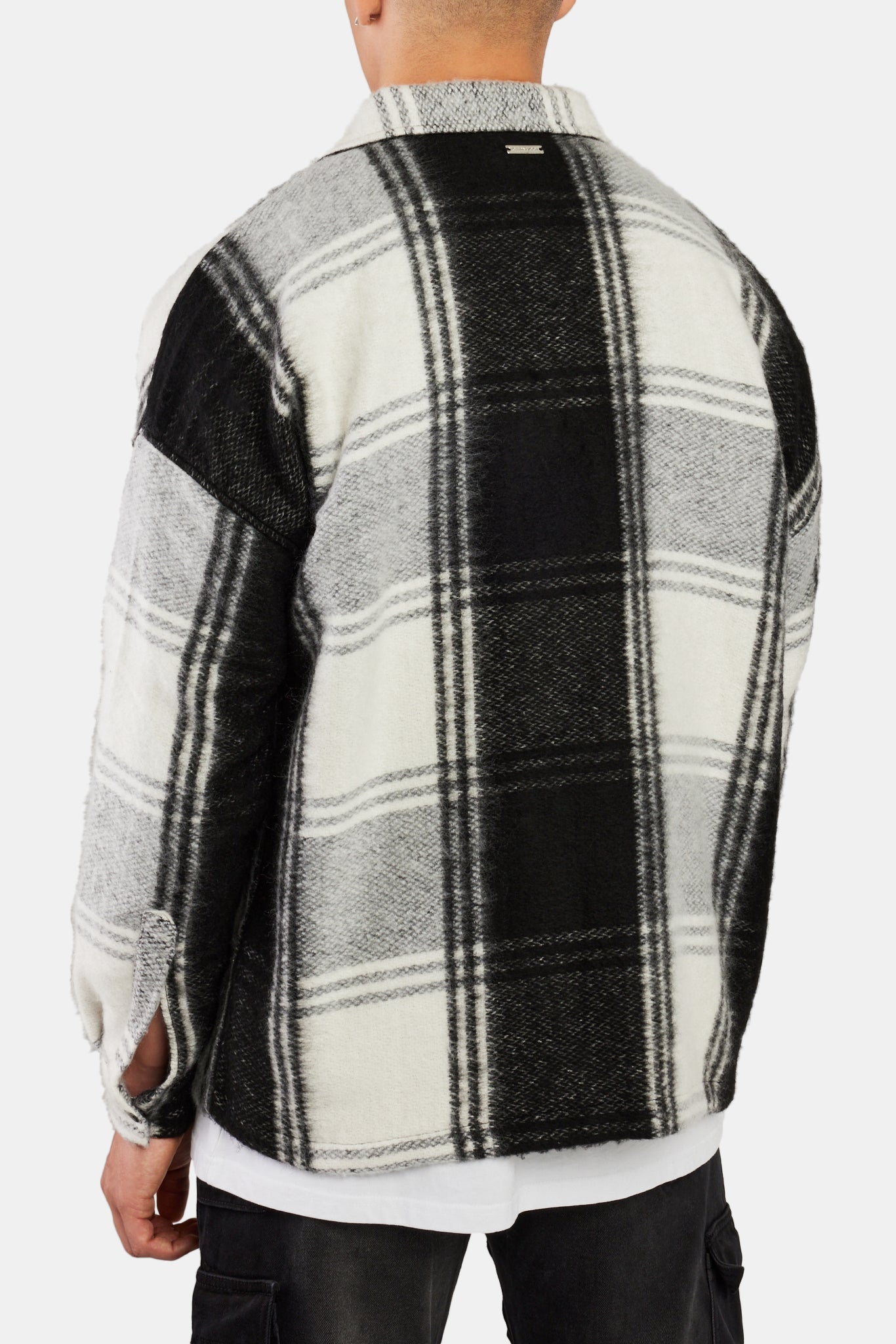 Überhemd mit gebürstetem Linien-Karomuster und Reißverschluss - Schwarz